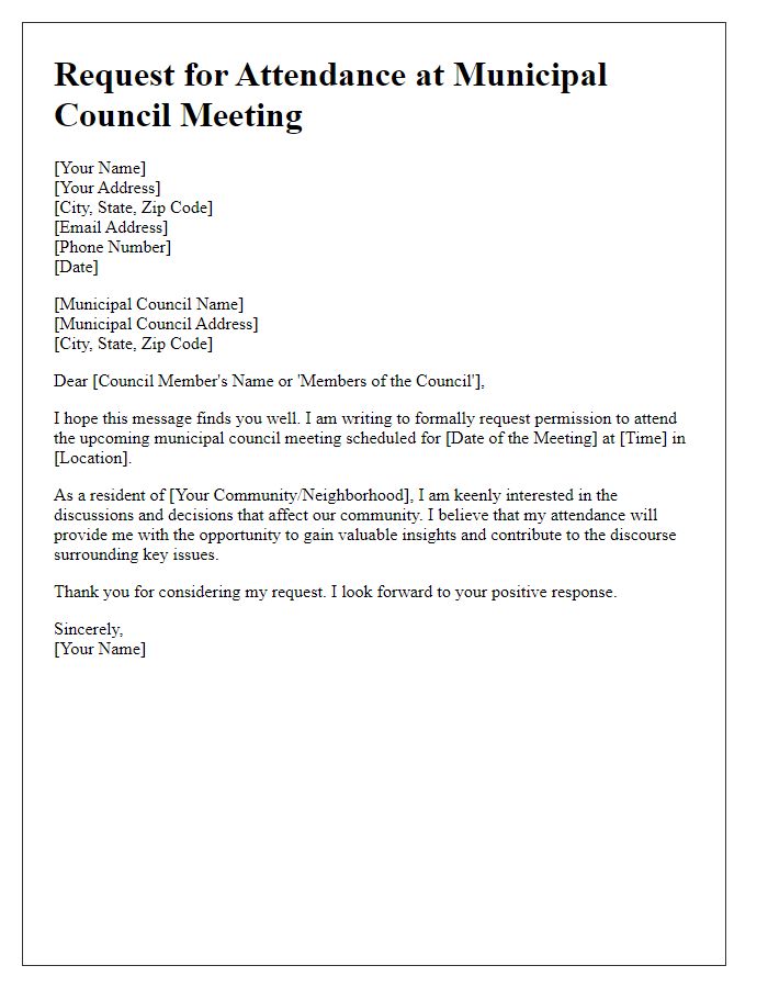 Letter template of request for municipal council meeting attendance