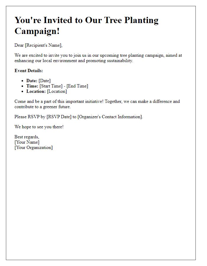 Letter template of event invitations for tree planting campaigns.