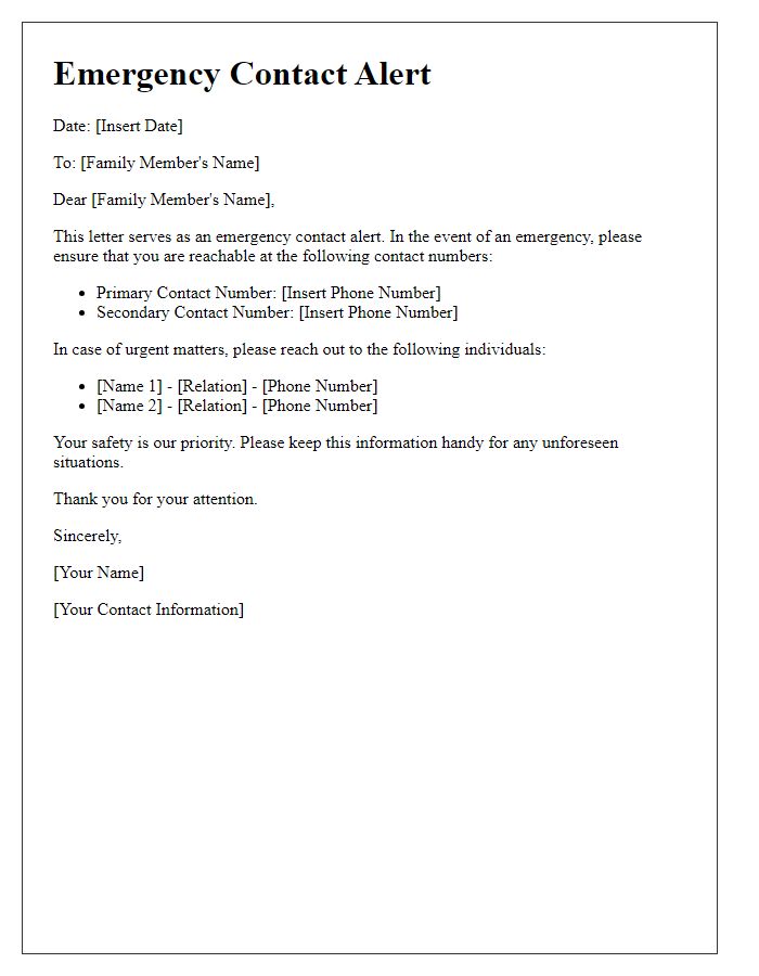 Letter template of emergency contact alert for family members
