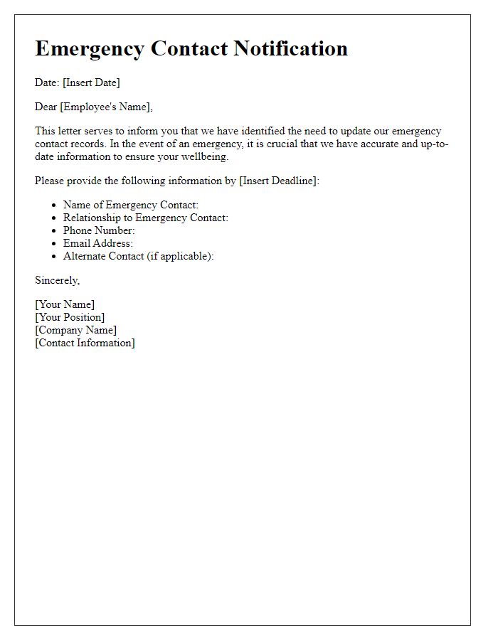 Letter template of emergency contact notification for workplace