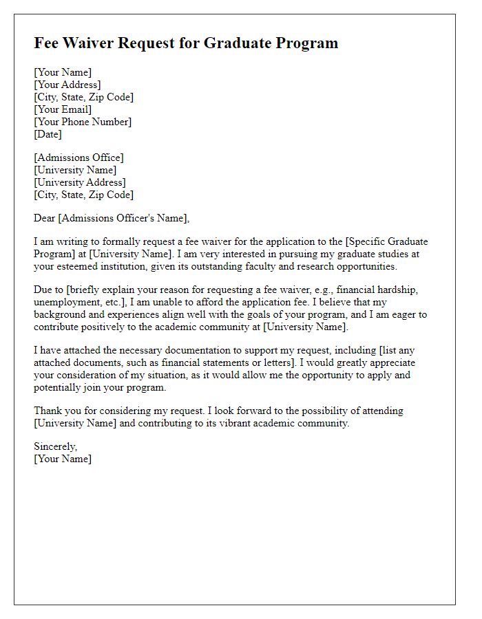 Letter template of graduate study fee waiver request.