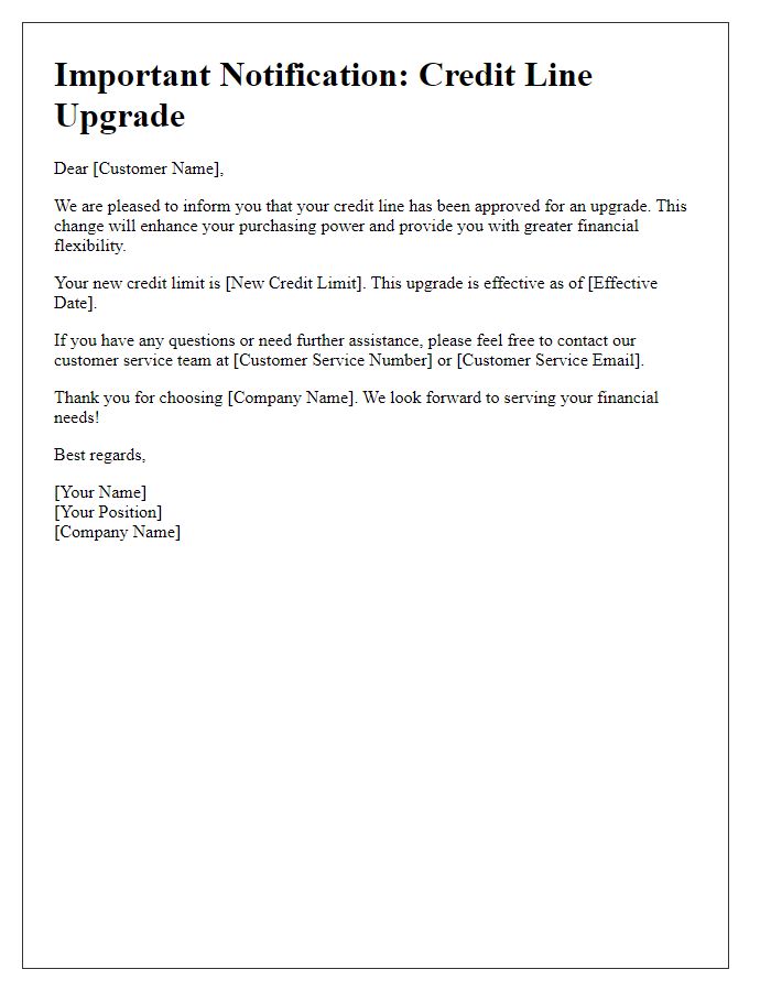 Letter template of notification for credit line upgrade