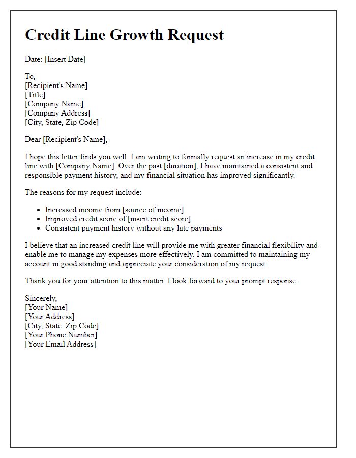 Letter template of submission for credit line growth