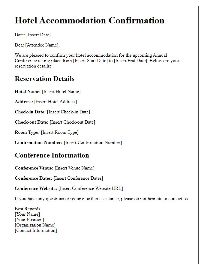 Letter template of hotel accommodations for annual conference attendees.