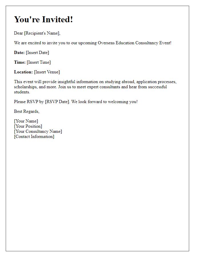 Letter template of Overseas Education Consultancy Event Invitation