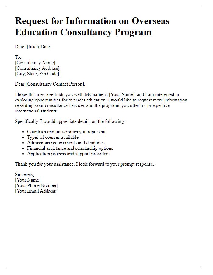 Letter template of Overseas Education Consultancy Program Information Request