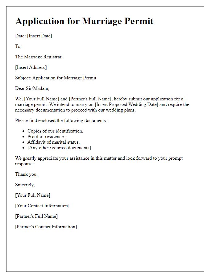 Letter template of application for marriage permit