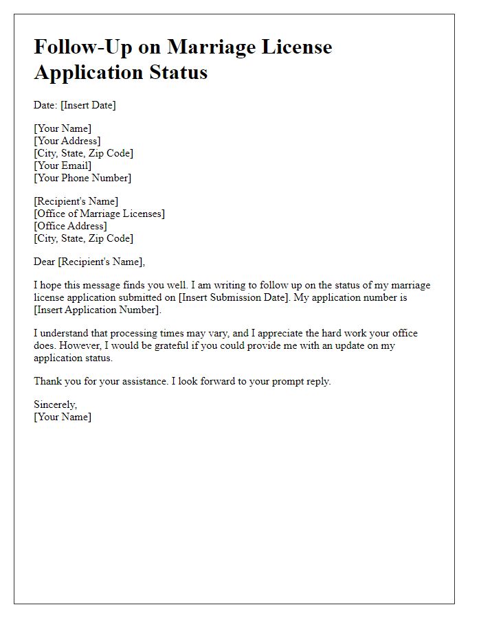 Letter template of follow-up on marriage license application status