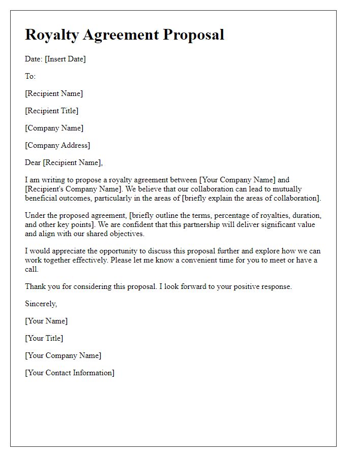 Letter template of royalty agreement proposal