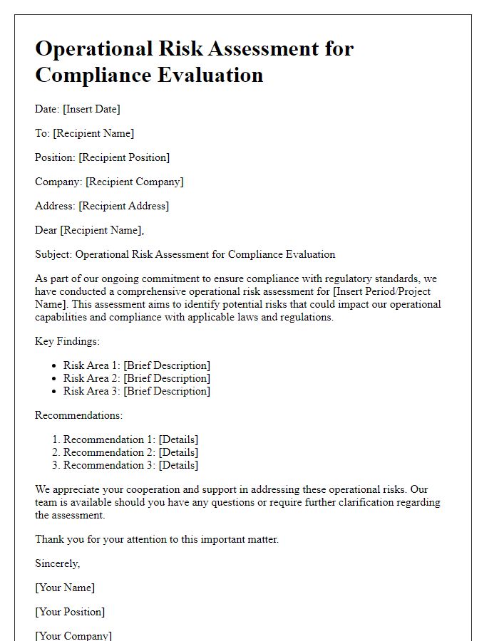 Letter template of operational risk assessment for compliance evaluation