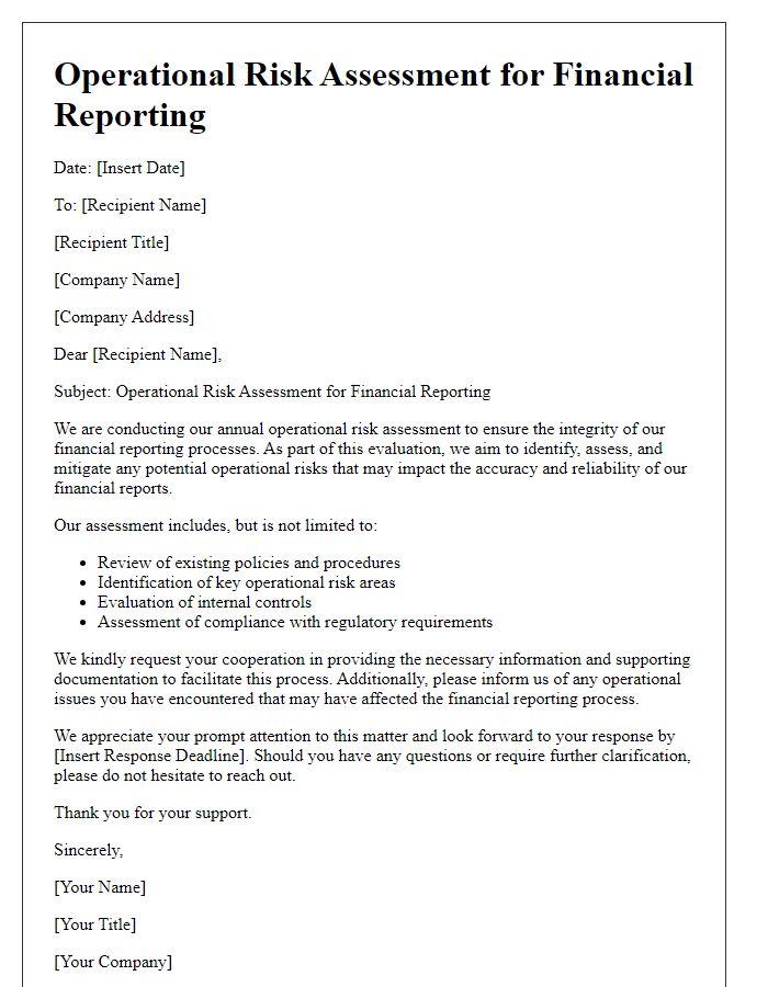 Letter template of operational risk assessment for financial reporting