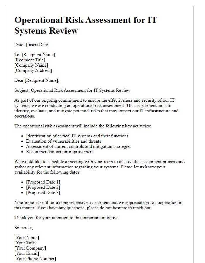 Letter template of operational risk assessment for IT systems review