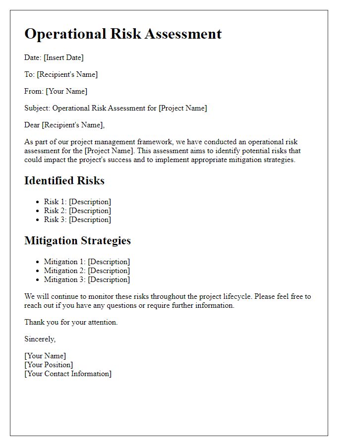 Letter template of operational risk assessment for project management