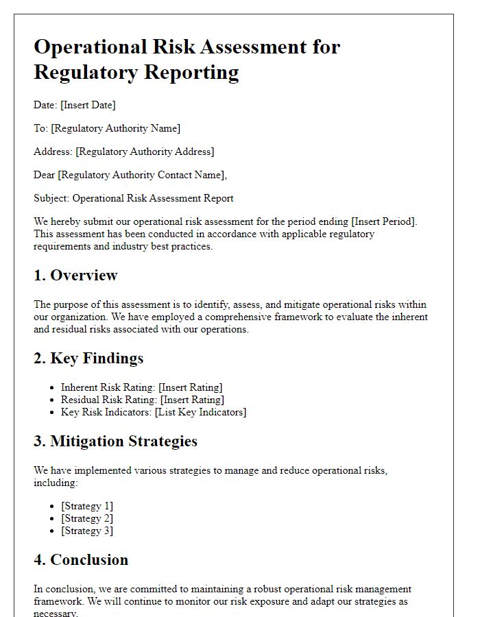 Letter template of operational risk assessment for regulatory reporting