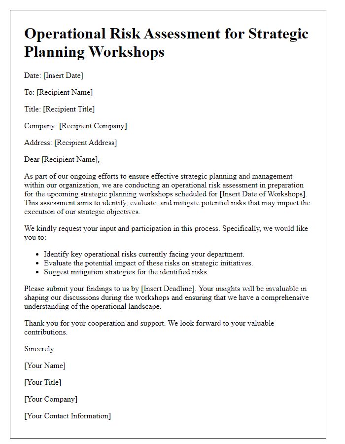 Letter template of operational risk assessment for strategic planning workshops