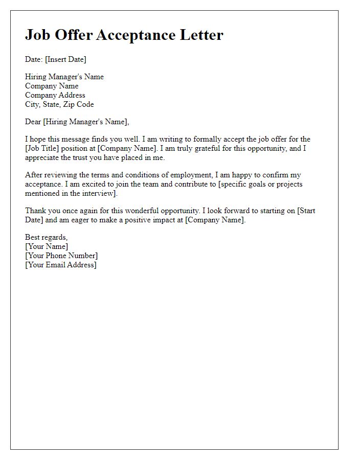 Letter template of job offer acceptance with gratitude