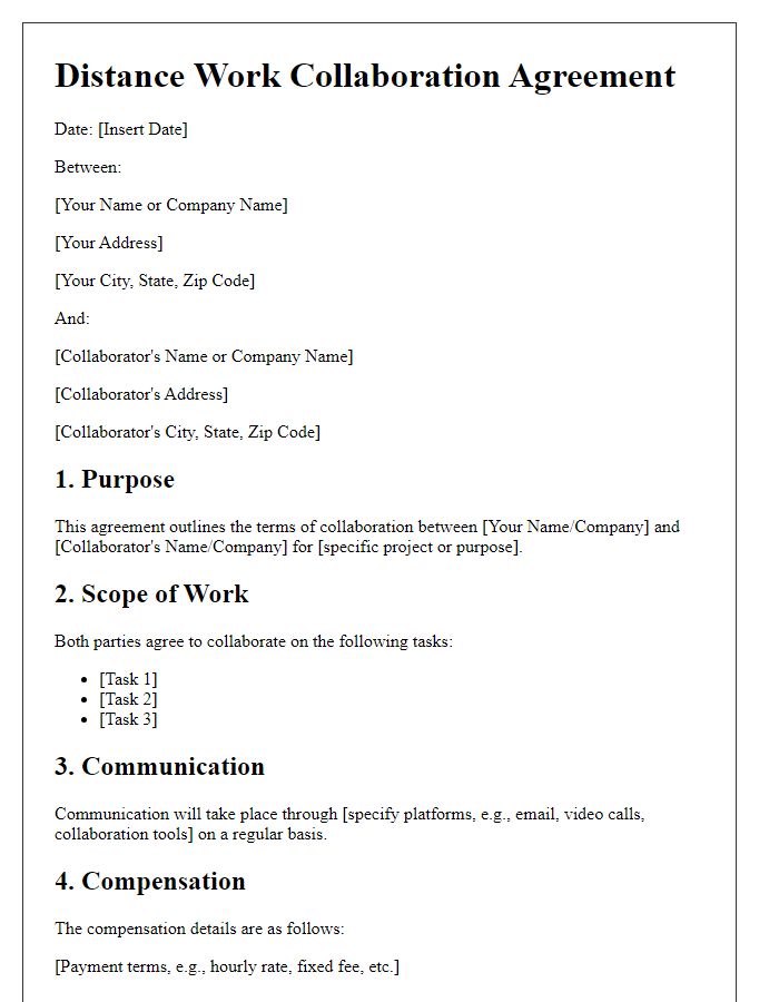 Letter template of distance work collaboration agreement