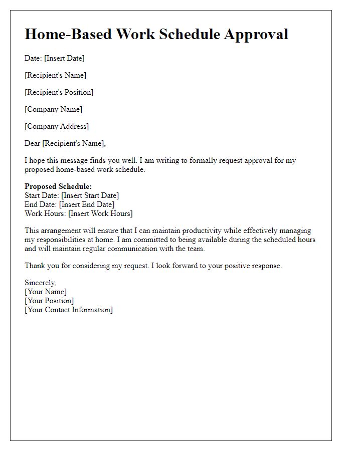 Letter template of home-based work schedule approval