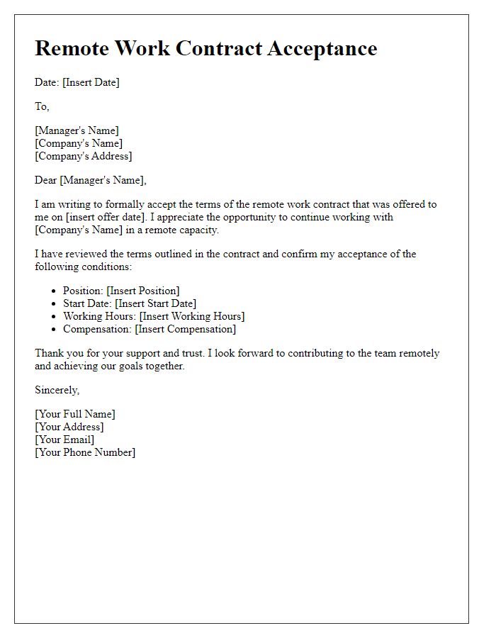 Letter template of remote work contract acceptance