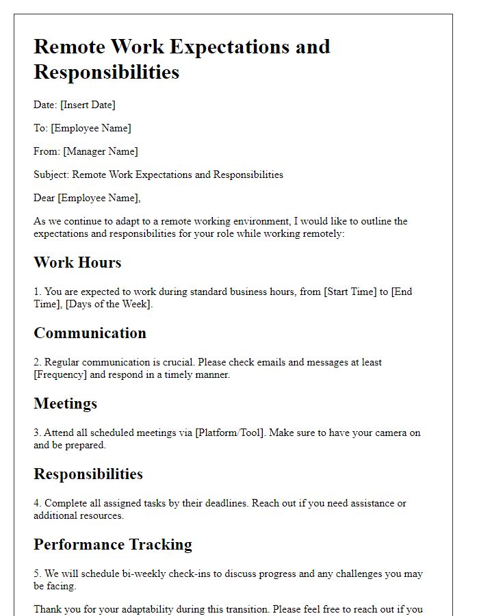 Letter template of remote work expectations and responsibilities