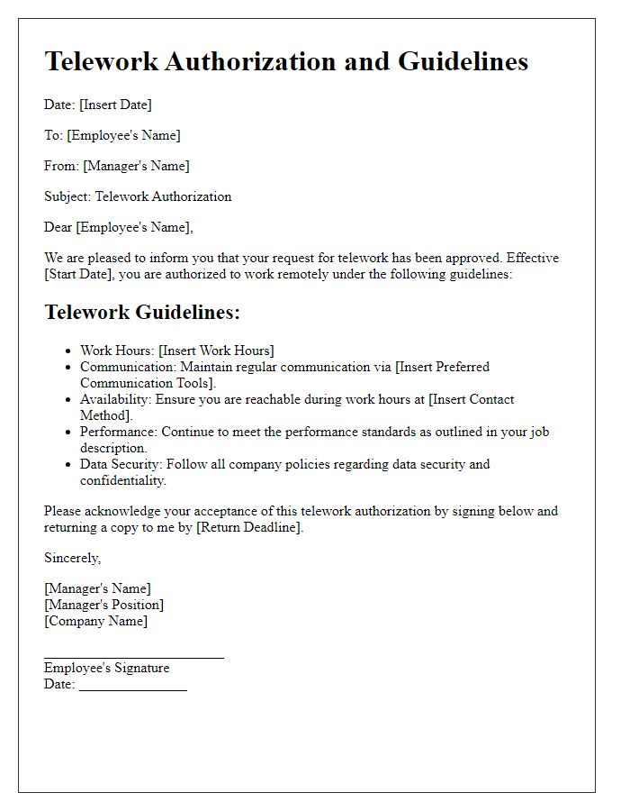 Letter template of telework authorization and guidelines