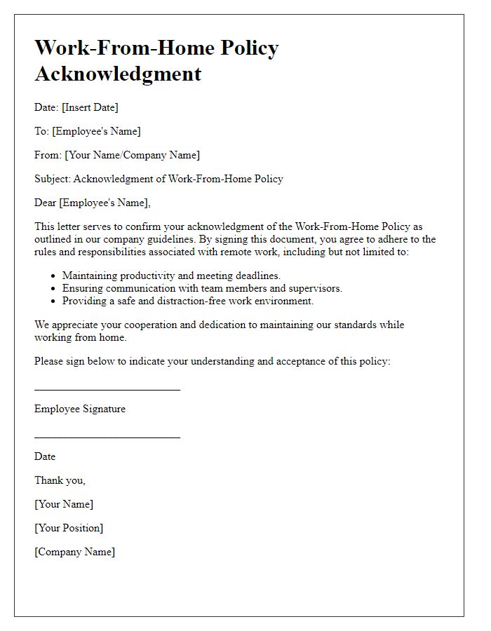 Letter template of work-from-home policy acknowledgment