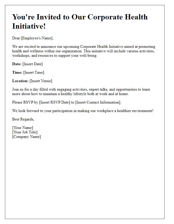 Letter template of a Corporate Health Initiative Invitation