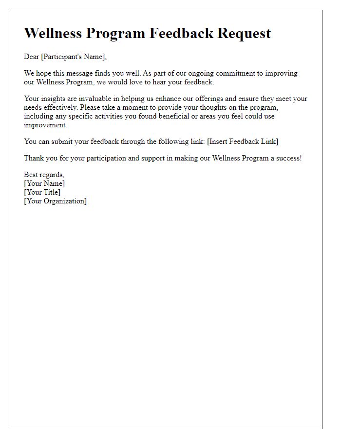 Letter template of Wellness Program Feedback Request