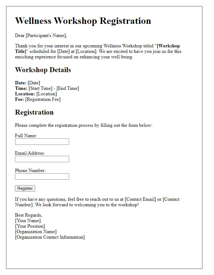 Letter template of a Wellness Workshop Registration