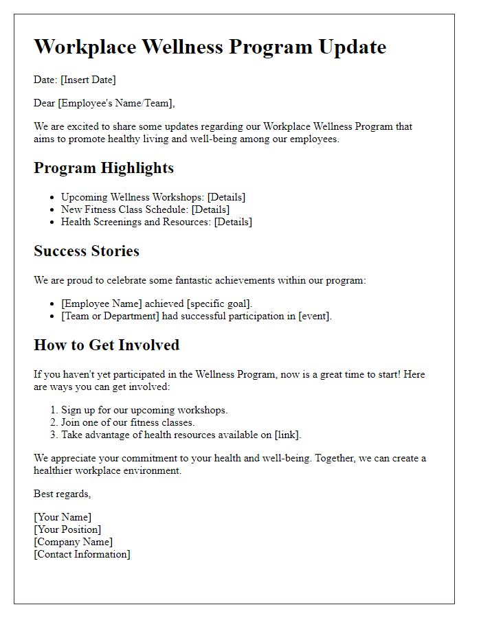 Letter template of a Workplace Wellness Program Update