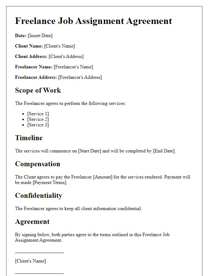 Letter template of freelance job assignment agreement