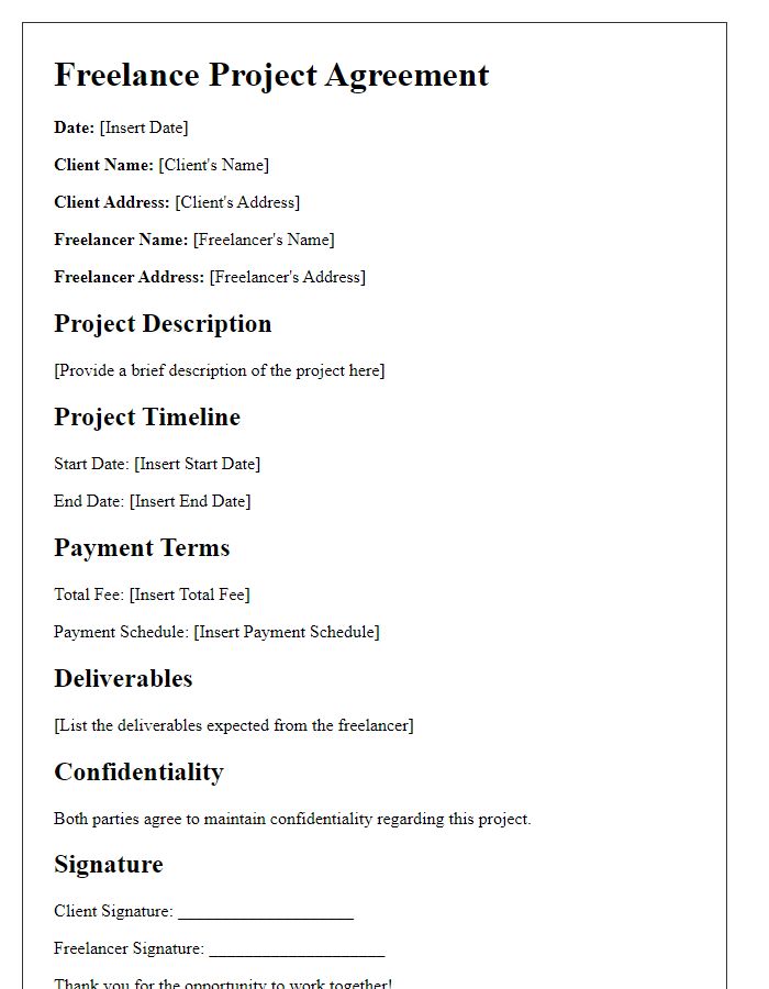 Letter template of freelance project agreement