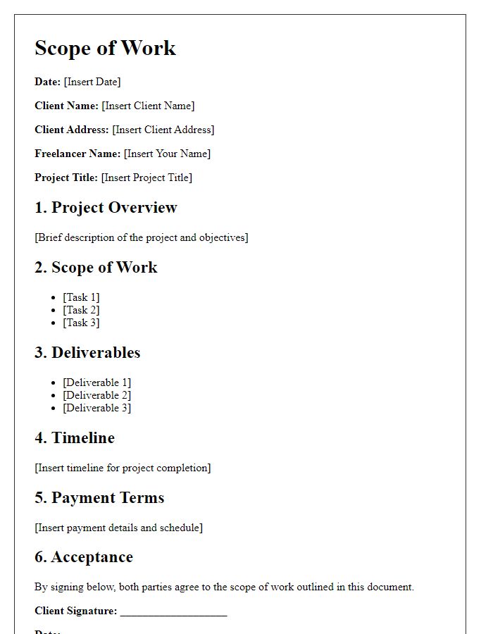 Letter template of freelance scope of work document