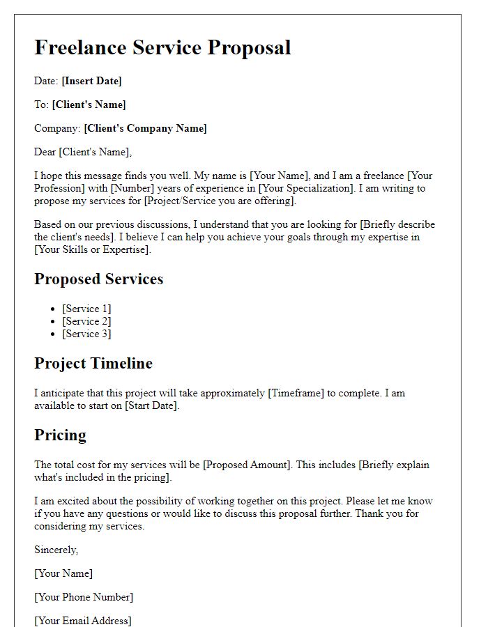 Letter template of freelance service proposal