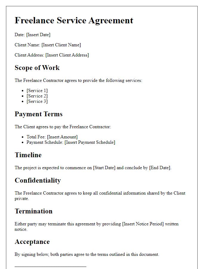 Letter template of freelance service terms