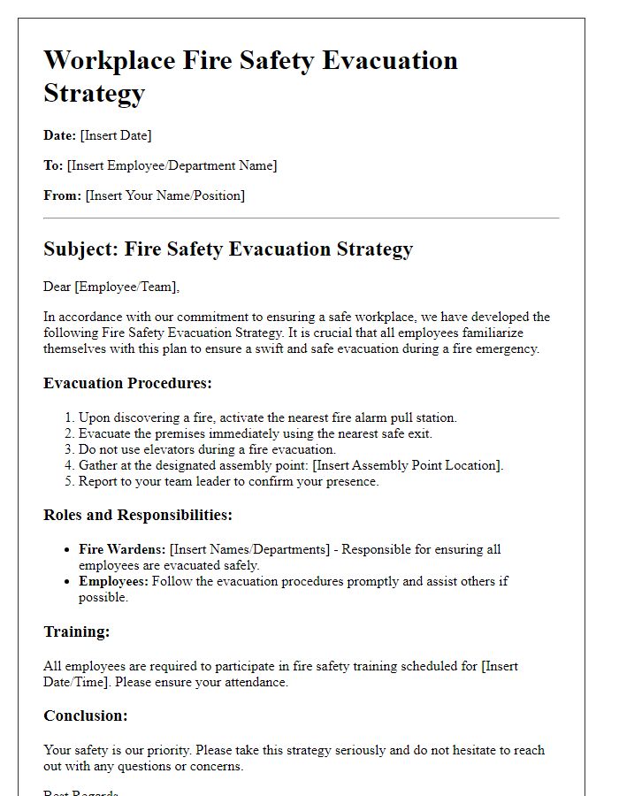 Letter template of Workplace Fire Safety Evacuation Strategy