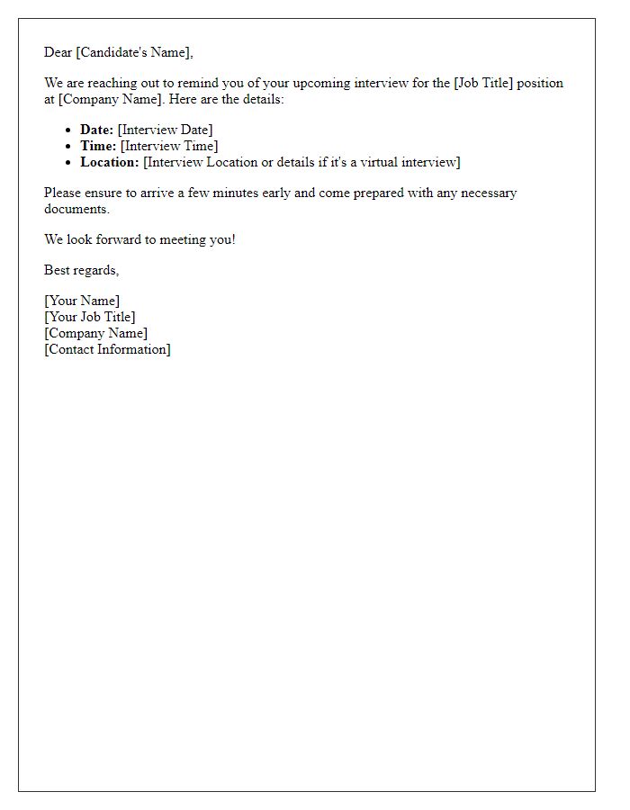 Letter template of reminder for upcoming interview