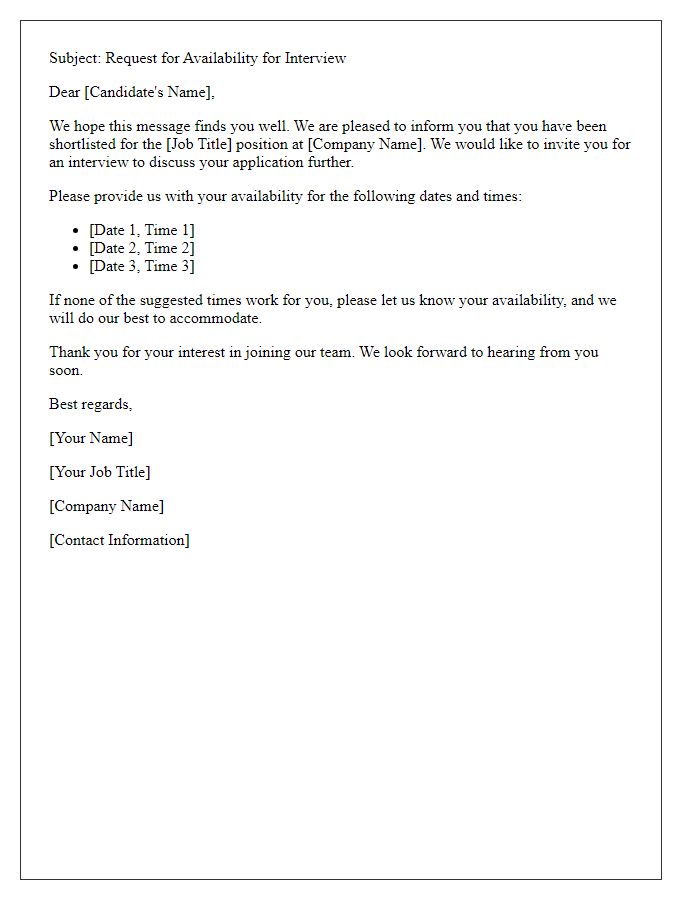 Letter template of requesting candidate availability for interviews