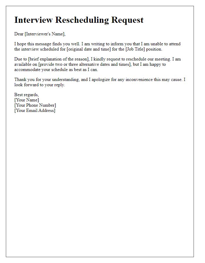 Letter template of rescheduling interview appointment