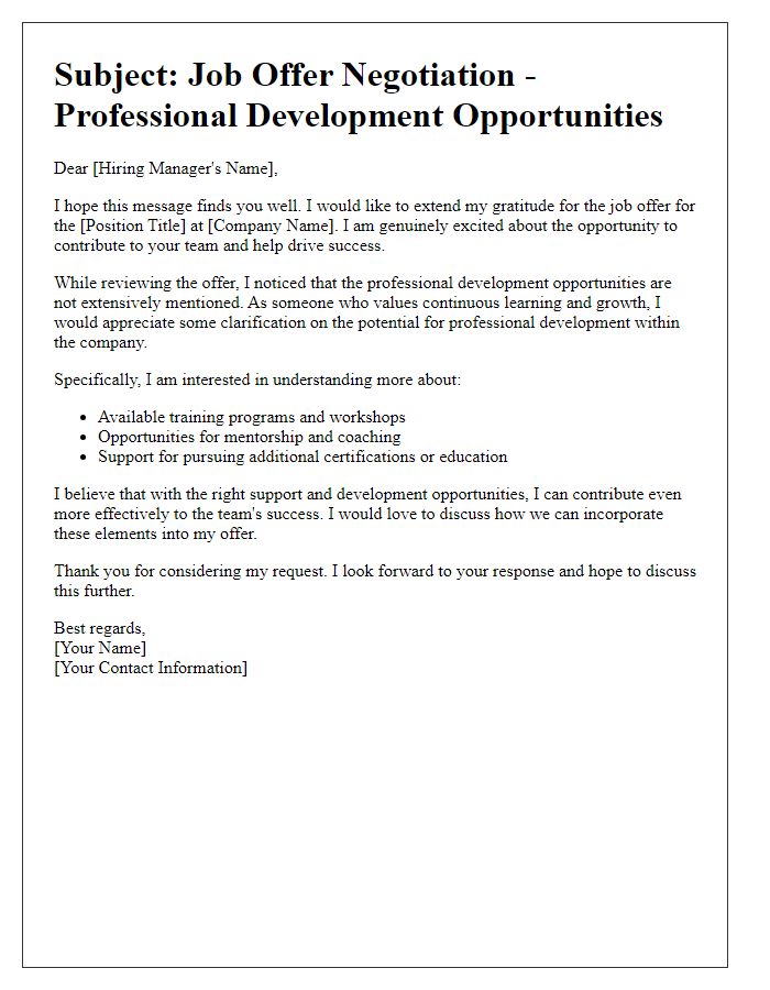 Letter template of job offer negotiation for professional development opportunities