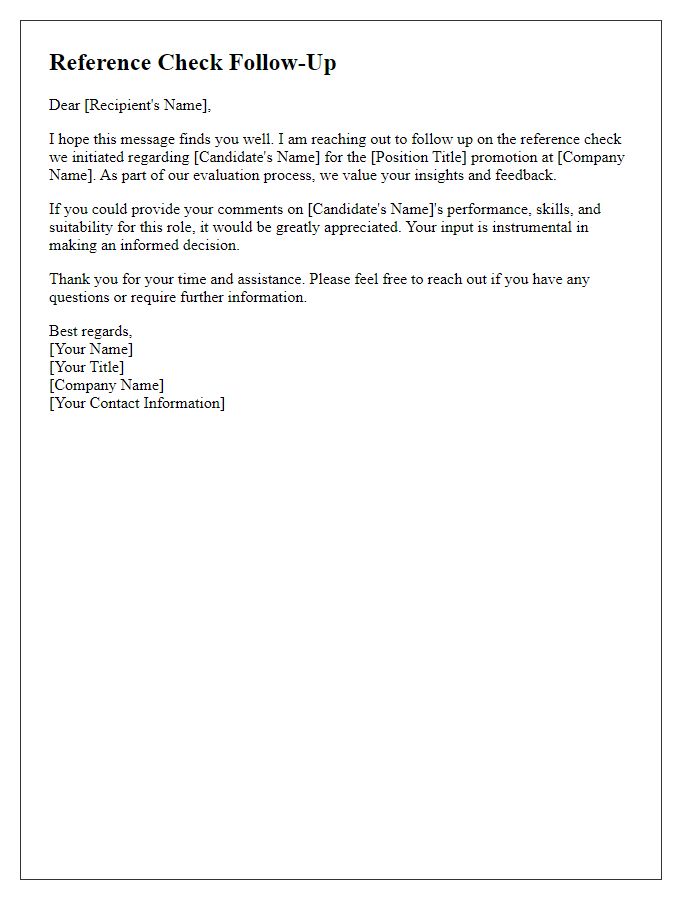 Letter template of reference check follow-up for promotions.