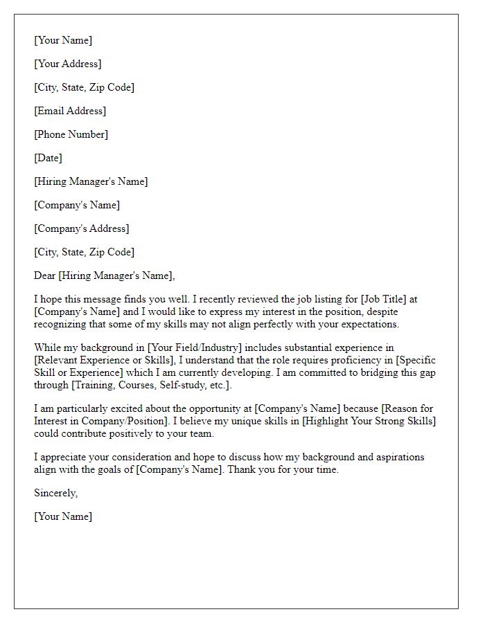 Letter template of addressing skills misalignment in job application