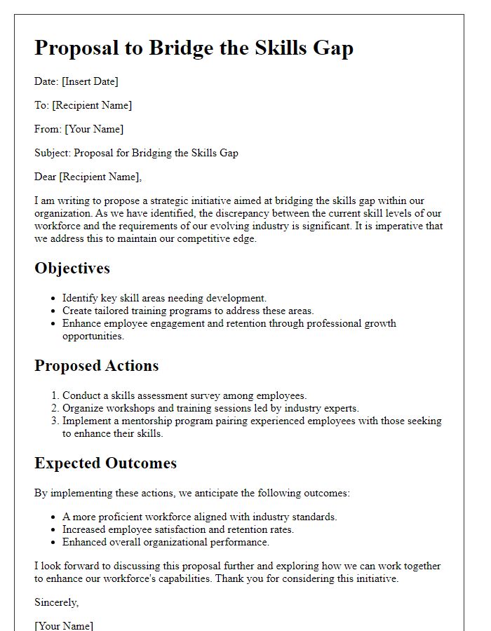 Letter template of proposing how to bridge the skills gap in application
