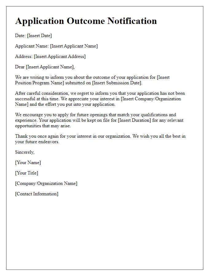 Letter template of application outcome notification