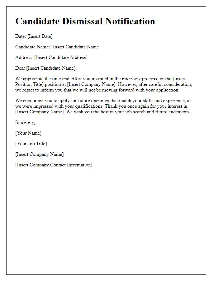 Letter template of candidate dismissal notification