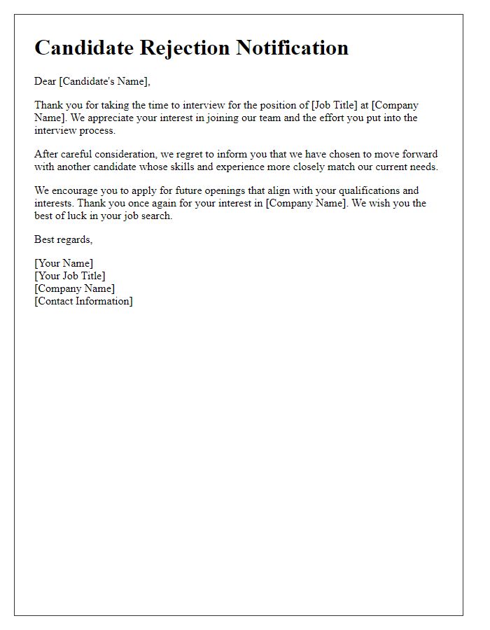 Letter template of candidate rejection notification