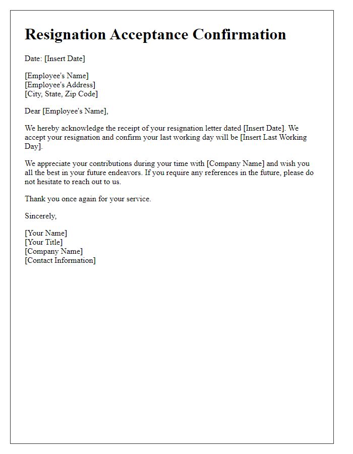 Letter template of Resignation Acceptance Confirmation for Future References