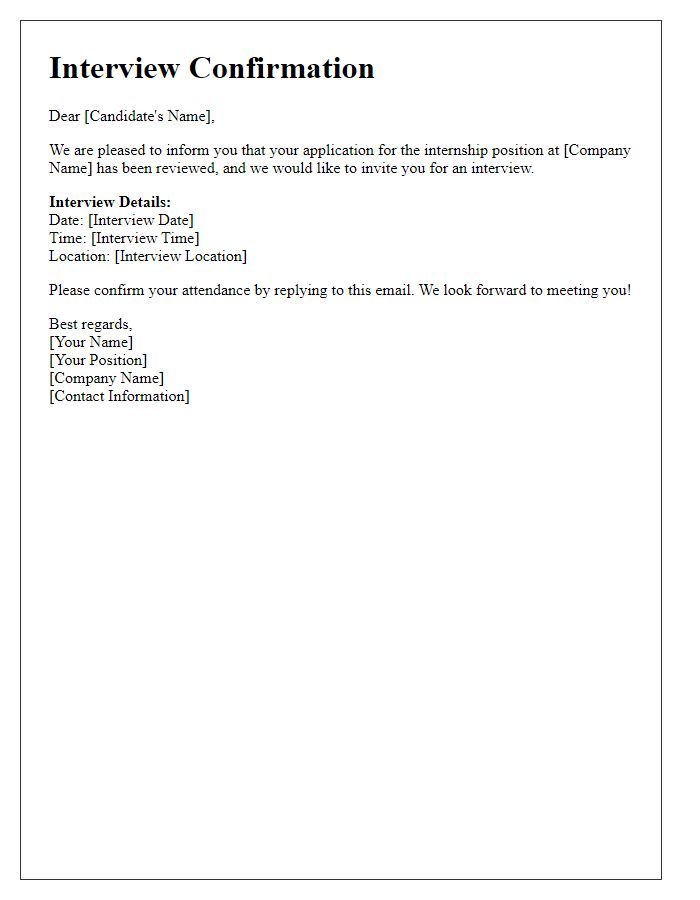 Letter template of interview confirmation for an internship opportunity