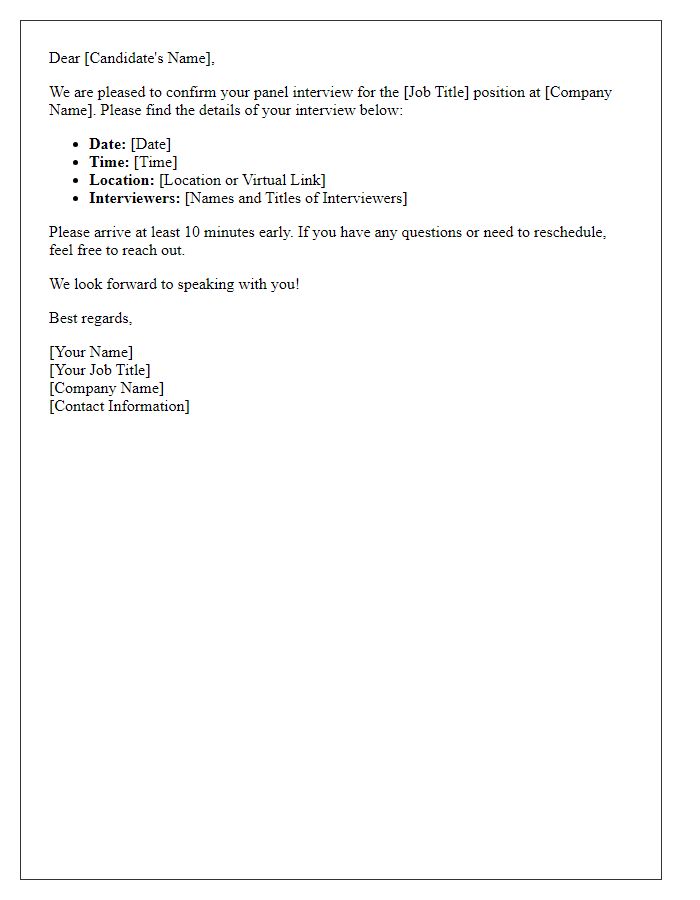 Letter template of interview confirmation for a panel interview