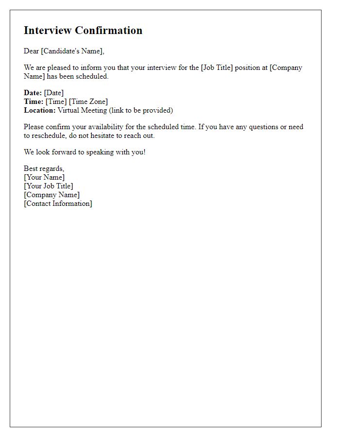 Letter template of interview confirmation for a virtual meeting